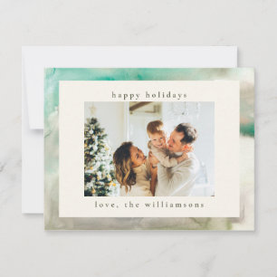 Abstract Watercolor in Green Custom Photo Holiday Card