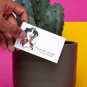 Abstract Watercolor ink colourful woman makeup Bus Business Card