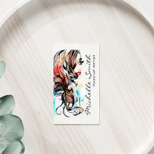 Abstract Watercolor ink colourful woman makeup Business Card