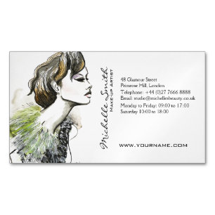 Abstract Watercolor ink colourful woman makeup Magnetic Business Card