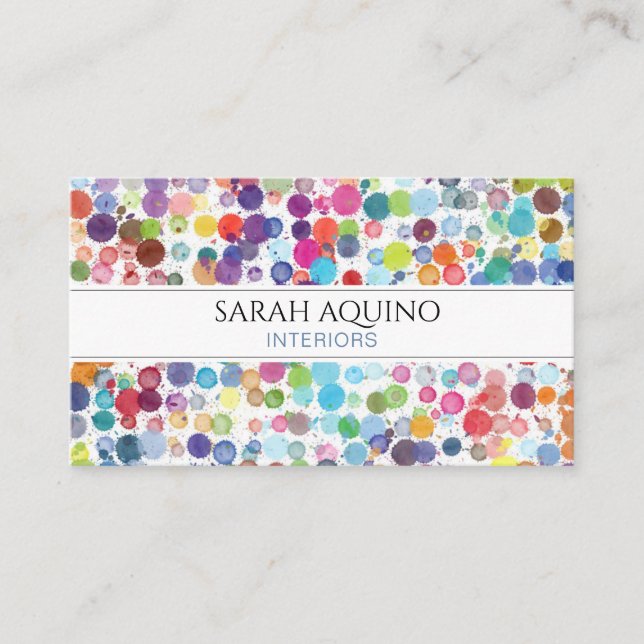 Abstract Watercolor Interior Designer Business Card (Front)