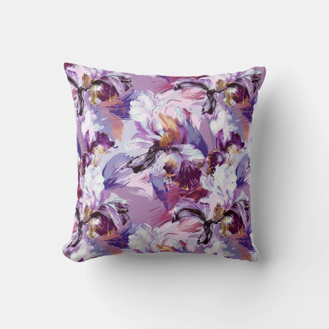 Abstract Watercolor Iris Print Cushion (Front)
