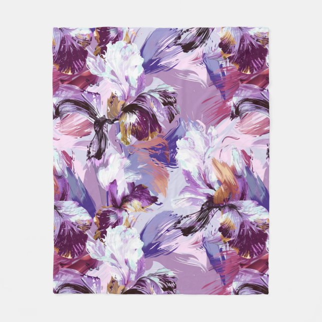 Abstract Watercolor Iris Print Fleece Blanket (Front)