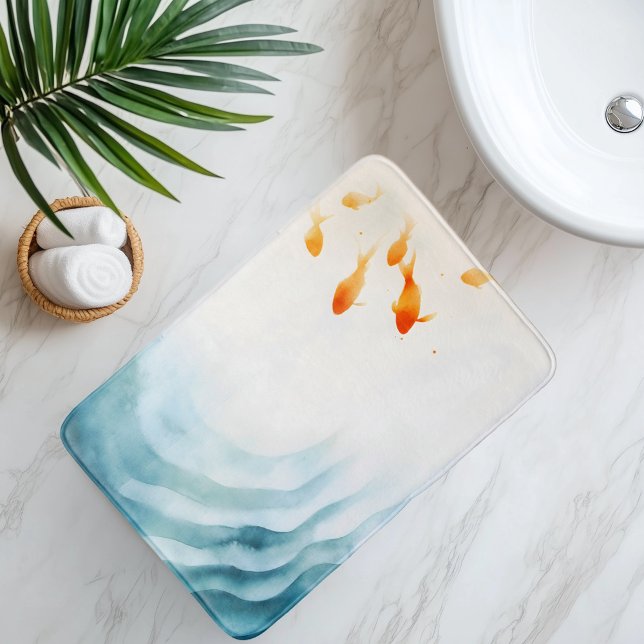 Abstract Watercolor Koi Fish Serenity Bath Mat (Creator Uploaded)