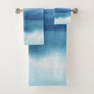 Abstract Watercolor Lake Design Bath Towel Set