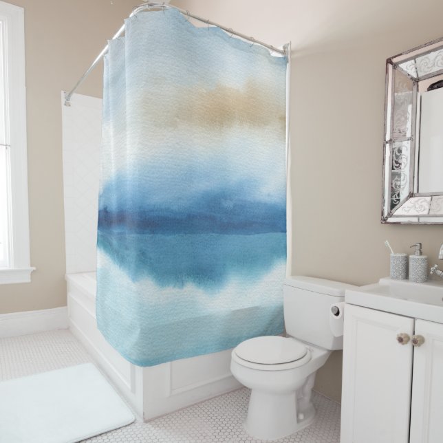 Abstract Watercolor Lake Design Shower Curtain (In Situ)