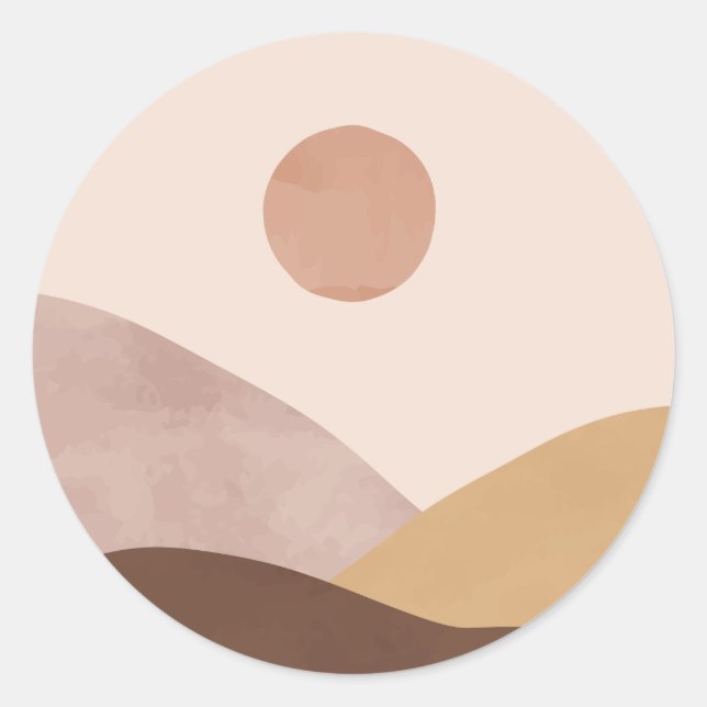 Abstract watercolor landscape sun and desert classic round sticker (Front)