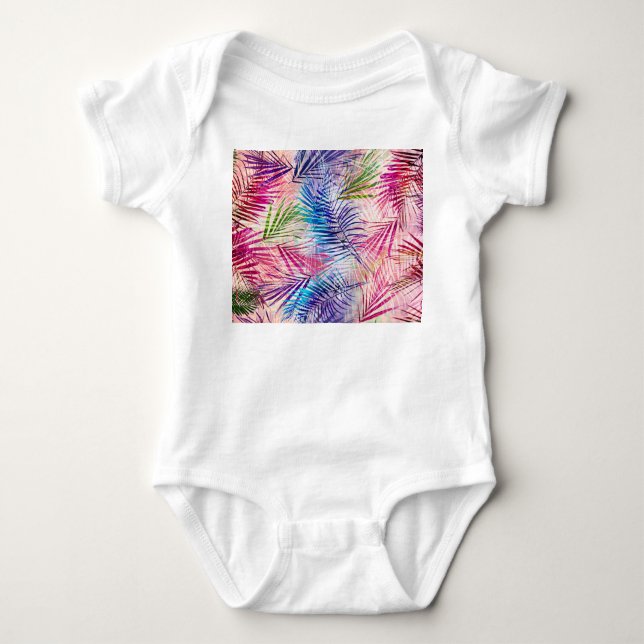 Abstract Watercolor Leaves Allover Pattern Baby Bodysuit (Front)