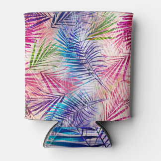 Abstract Watercolor Leaves Allover Pattern Can Cooler