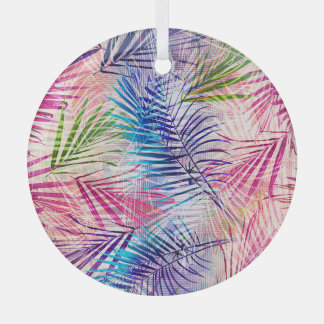 Abstract Watercolor Leaves Allover Pattern Glass Tree Decoration