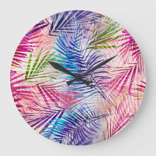 Abstract Watercolor Leaves Allover Pattern Large Clock