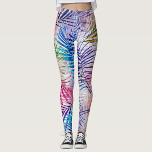 Abstract Watercolor Leaves Allover Pattern Leggings