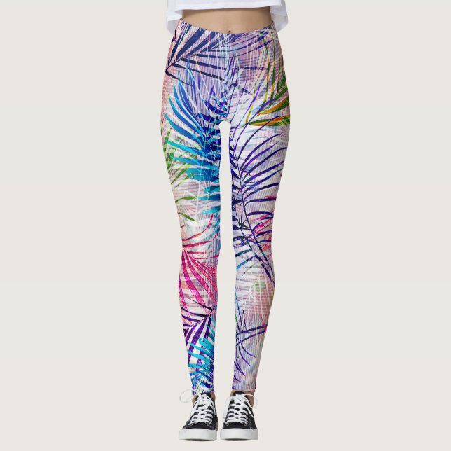 Abstract Watercolor Leaves Allover Pattern Leggings (Front)