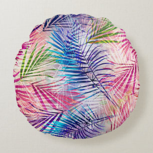Abstract Watercolor Leaves Allover Pattern Round Cushion