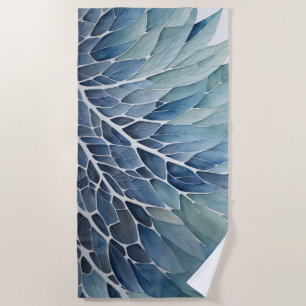Abstract Watercolor Leaves Blue Beach Towel