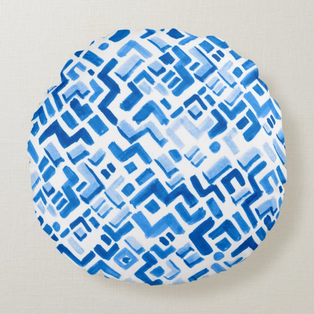 Abstract watercolor lines and stripes pattern round cushion (Front)