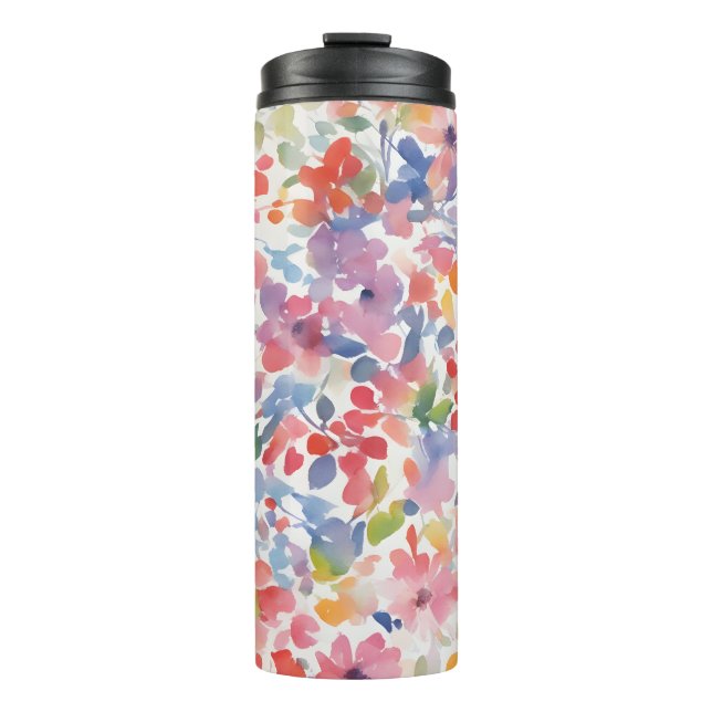 Abstract Watercolor Loose Florals Thermal Tumbler (Front)