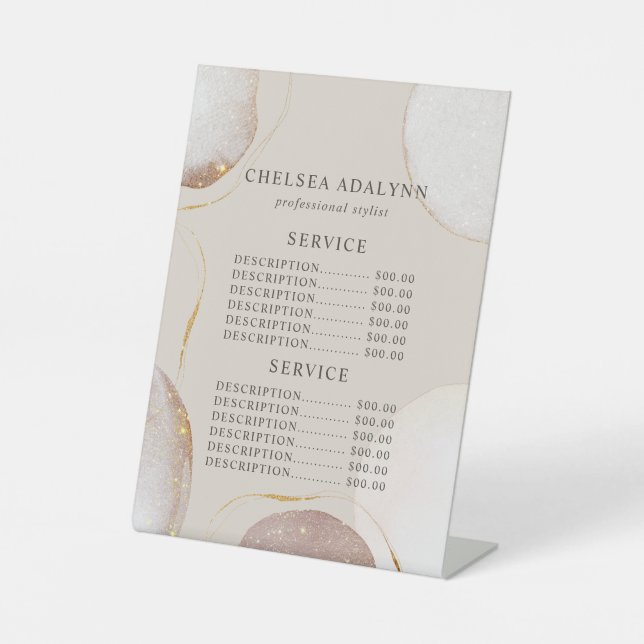 Abstract Watercolor Luxury Gold Service Price Pedestal Sign (Front)
