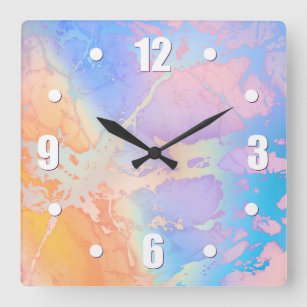 Abstract watercolor modern turquoise purple ombre square wall clock