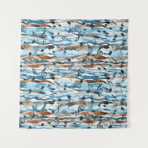 Abstract watercolor music notes pattern. tapestry