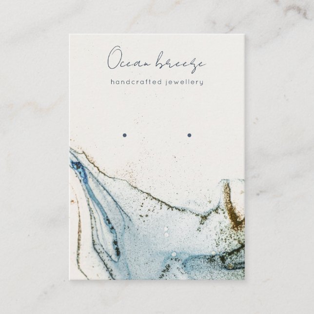 Abstract Watercolor Navy Blue Gold Earring Holder Business Card (Front)