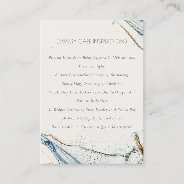 Abstract Watercolor Navy Blue Gold Jewellery Care Business Card (Front)
