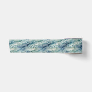 Abstract Watercolor Ocean Coastal Blue Aesthetic Satin Ribbon