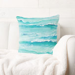 Abstract Watercolor Ocean Waves Coastal Cushion<br><div class="desc">Bring a little beach to your home with this large cotton throw pillow featuring abstract watercolor ocean waves in shades of seafoam,  turquoise and blue. Perfect for beach,  coastal,  nautical and tropical theme home decor.</div>
