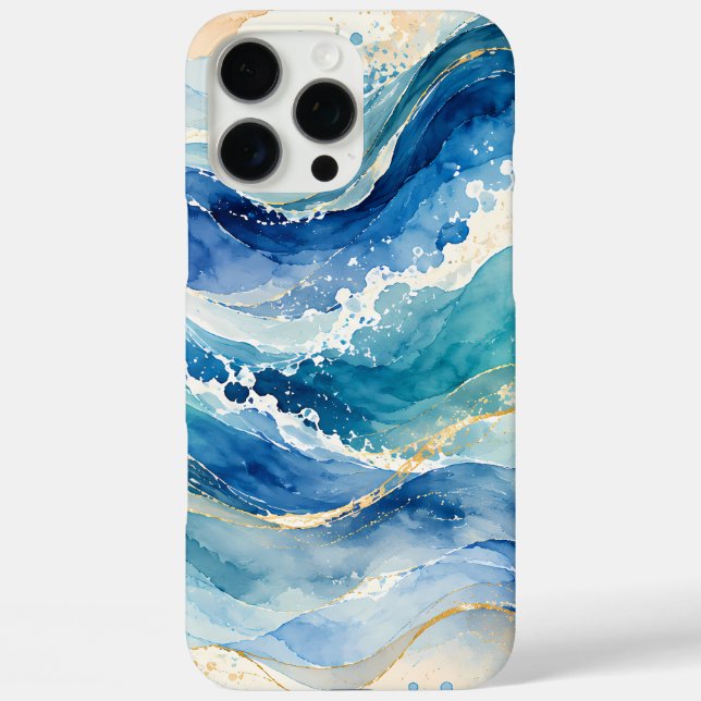 Abstract Watercolor Ocean Waves Pattern Case-Mate iPhone Case (Back)