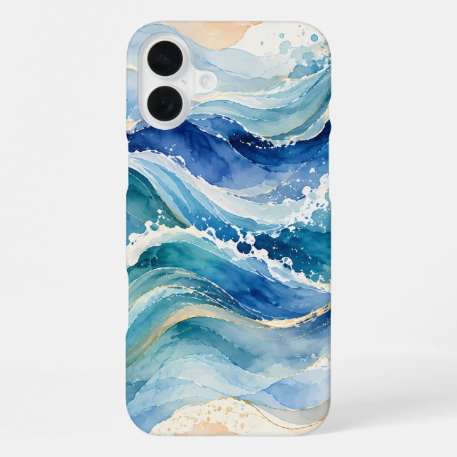 Abstract Watercolor Ocean Waves Pattern iPhone Case (Back)