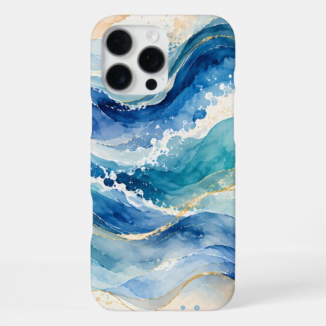 Abstract Watercolor Ocean Waves Pattern iPhone Case (Back)