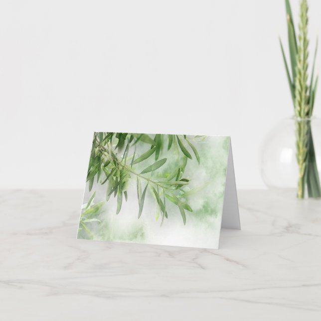 Abstract Watercolor Olive Branch Note Card (Front)