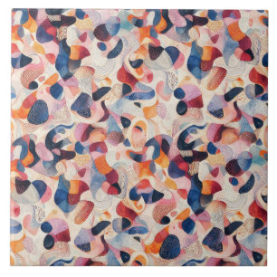 Abstract Watercolor Organic Navy Coral Pattern Tile