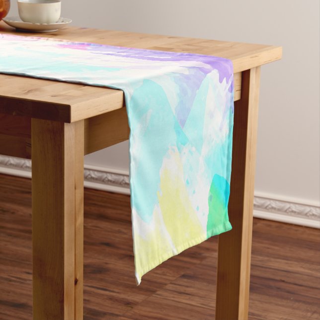 Abstract watercolor paint short table runner (In Situ)