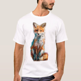 Abstract Watercolor Painted Red Fox Portrait Men T-Shirt
