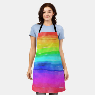 Abstract Watercolor Painted Stripes Rainbow Apron