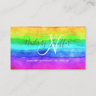 Abstract Watercolor Painted Stripes Rainbow.       Business Card