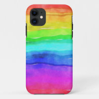 Abstract Watercolor Painted Stripes Rainbow