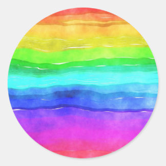 Abstract Watercolor Painted Stripes Rainbow Classic Round Sticker