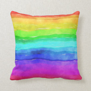 Abstract Watercolor Painted Stripes Rainbow Cushion