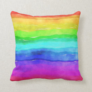 Abstract Watercolor Painted Stripes Rainbow Cushion
