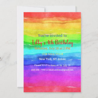 Abstract Watercolor Painted Stripes Rainbow. Invitation