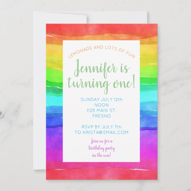 Abstract Watercolor Painted Stripes Rainbow.       Invitation (Front)