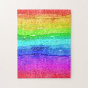Abstract Watercolor Painted Stripes Rainbow Jigsaw Puzzle