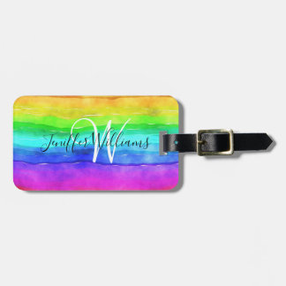 Abstract Watercolor Painted Stripes Rainbow. Luggage Tag