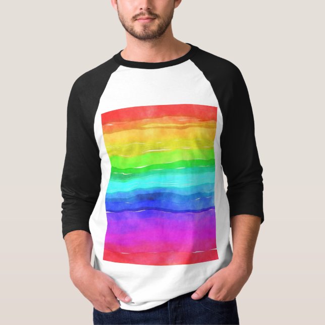 Abstract Watercolor Painted Stripes Rainbow T-Shirt (Front)