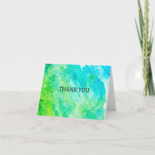 Abstract Watercolor Painting Blue Green Marble Thank You Card