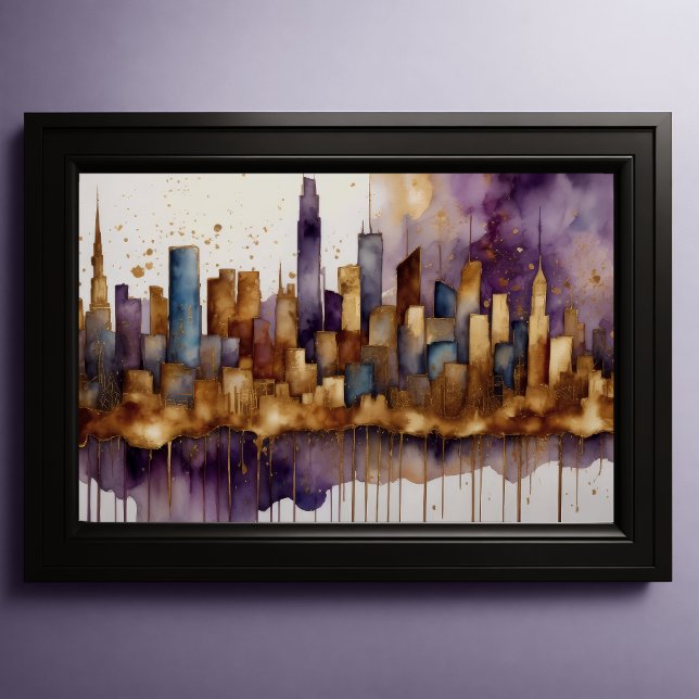 Abstract Watercolor Painting Gold Cityscape 3:2 Poster (Creator Uploaded)