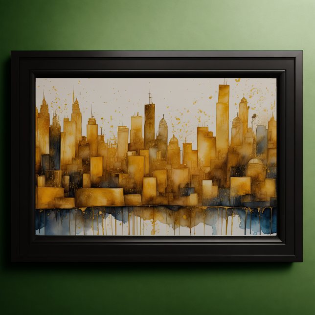 Abstract Watercolor Painting Gold Cityscape 3:2 Poster (Creator Uploaded)