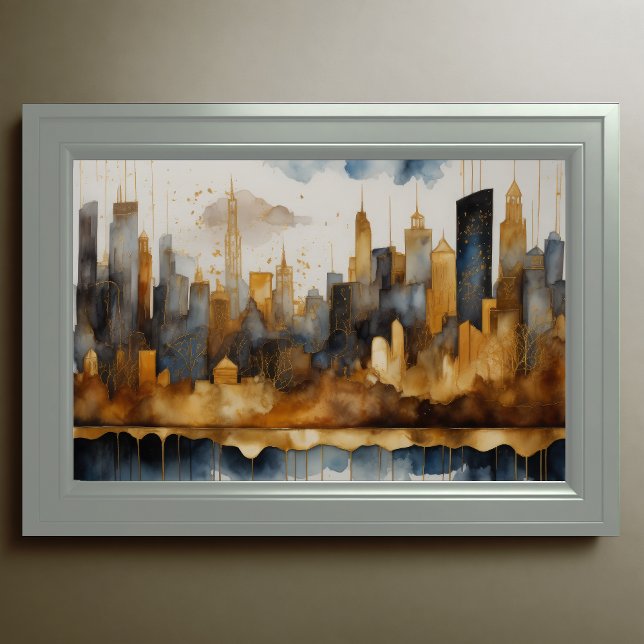 Abstract Watercolor Painting Gold Cityscape 3:2 Poster (Creator Uploaded)